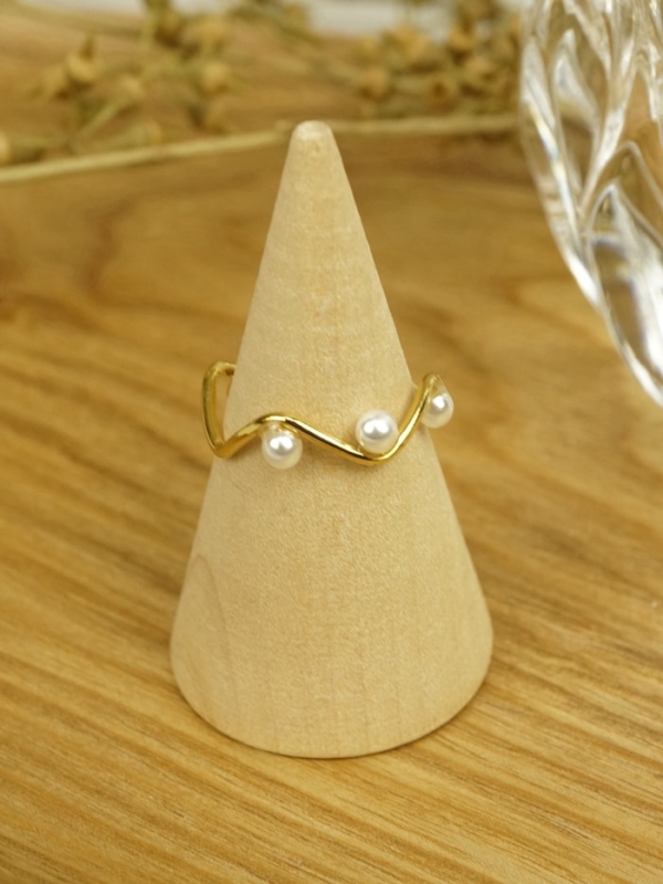 Anillo de acero ajustable perlas zigzag