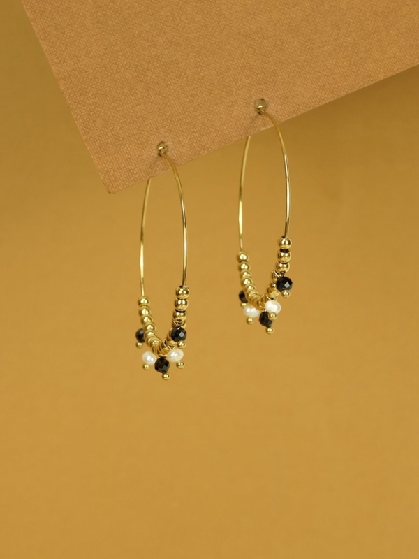 Pendientes de acero inoxidable aro fino con perlas y bolitas de cristal