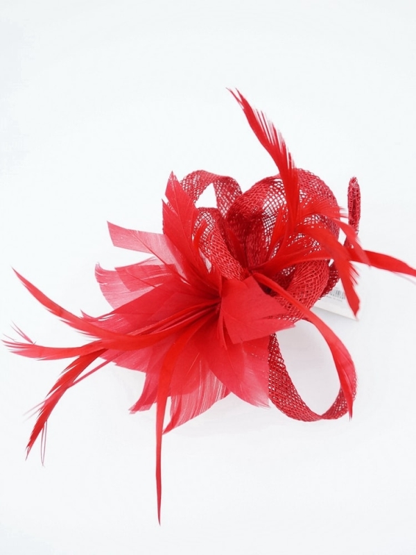 Tocado pequeño broche flower pluma rojo