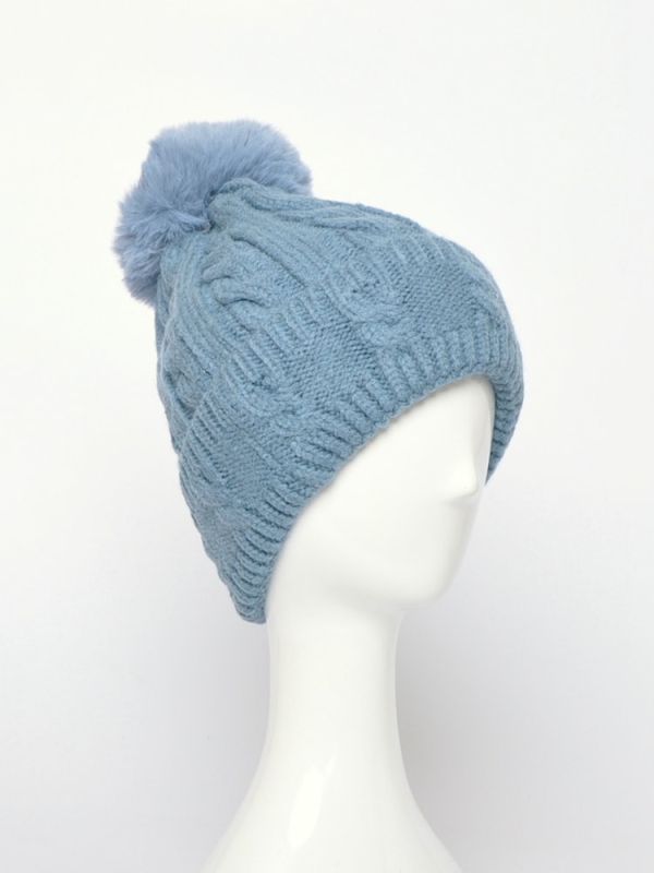 Gorro de lana con pompón de mujer AZUL