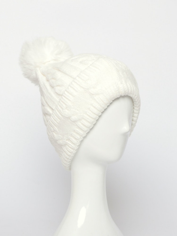 Gorro de lana con pompón de mujer BLANCO