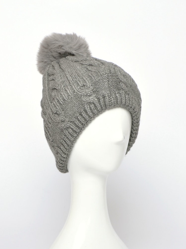 Gorro de lana con pompón de mujer GRIS