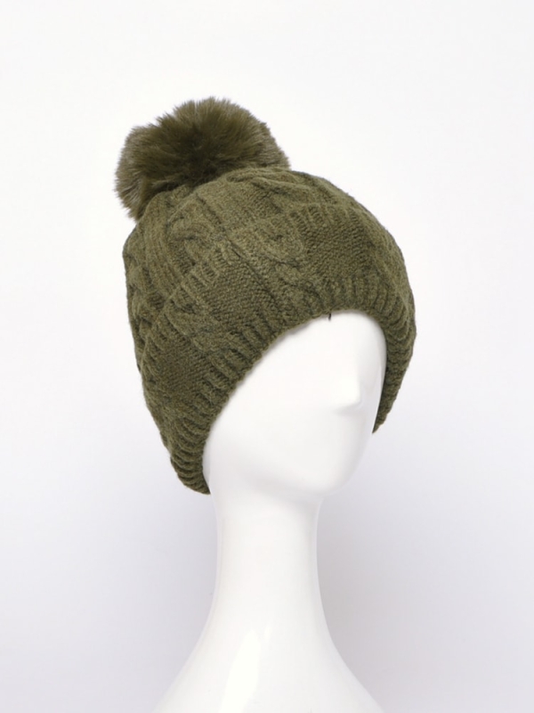 Gorro de lana con pompón de mujer OLIVA