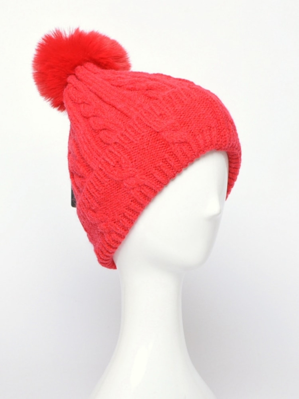 Gorro de lana con pompón de mujer ROJO