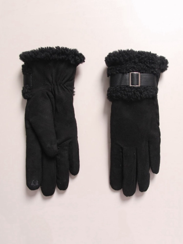 Guantes Borreguito con Hebilla Dedo Táctil NEGRO