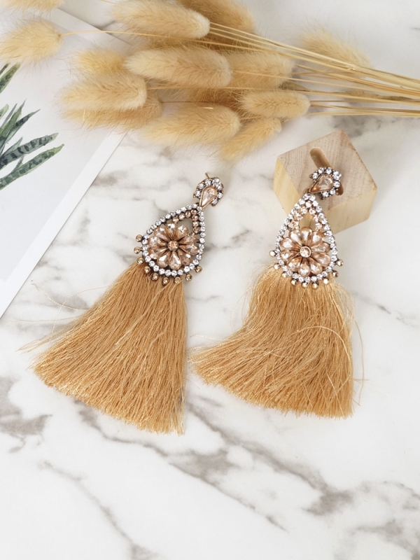 Pendientes zirconitas con flecos BEIGE