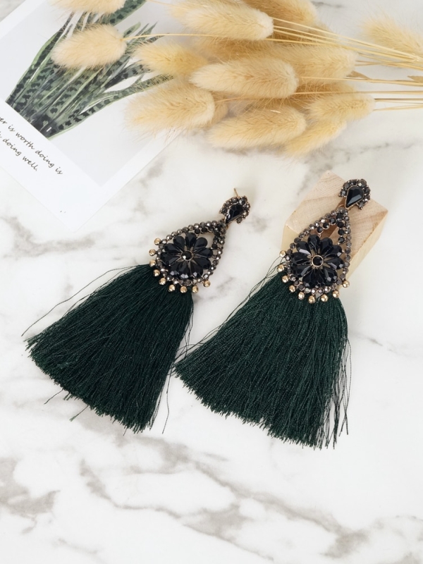 Pendientes zirconitas con flecos VERDE