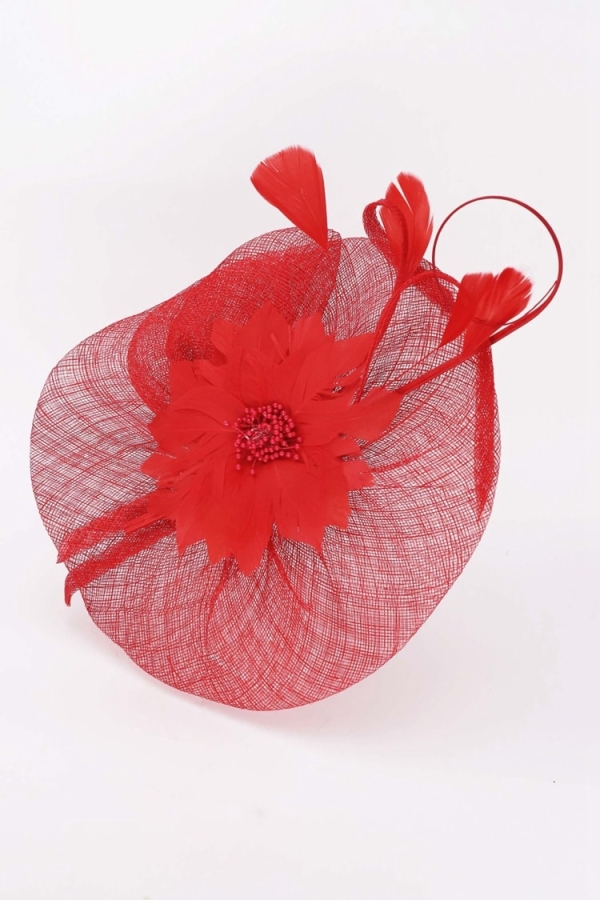 Tocado elegante para bodas Flor de Plumas ROJO