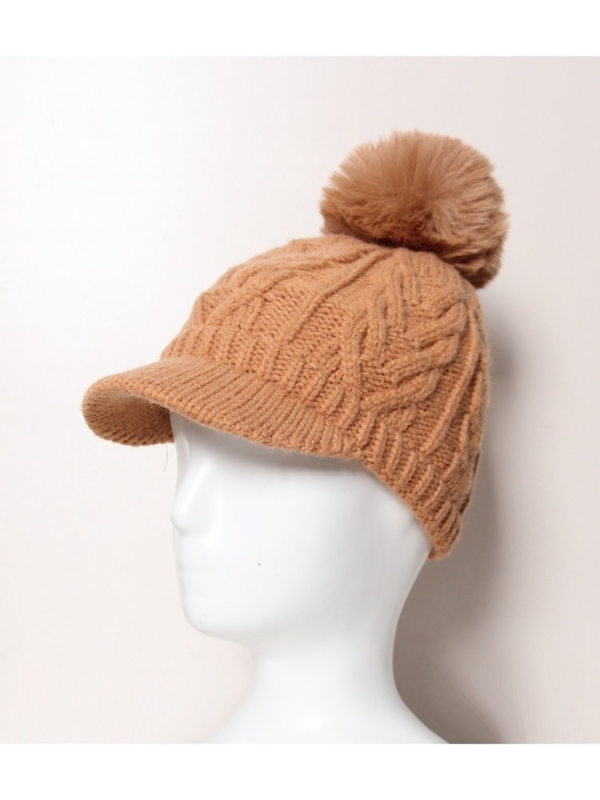 Gorro de lana con Visera y Pompón CAMEL