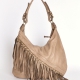 Bolso de hombro piel lavada vintage con flecos TAUPE