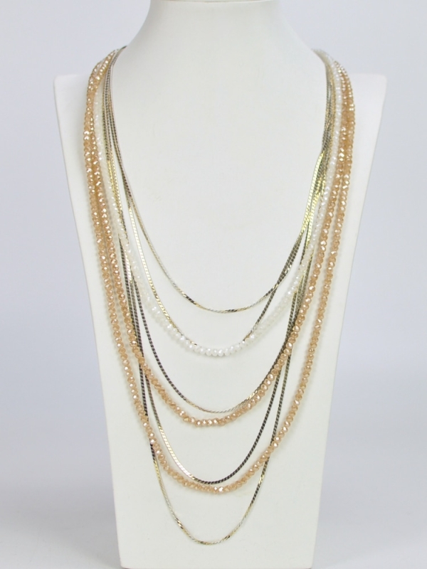 Collar largo cadenas multiples cuentas de cristal BEIGE