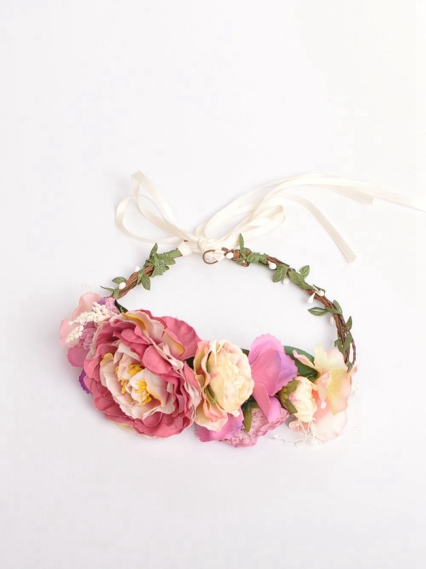 Corona diadema con flores ROSA DETALLE