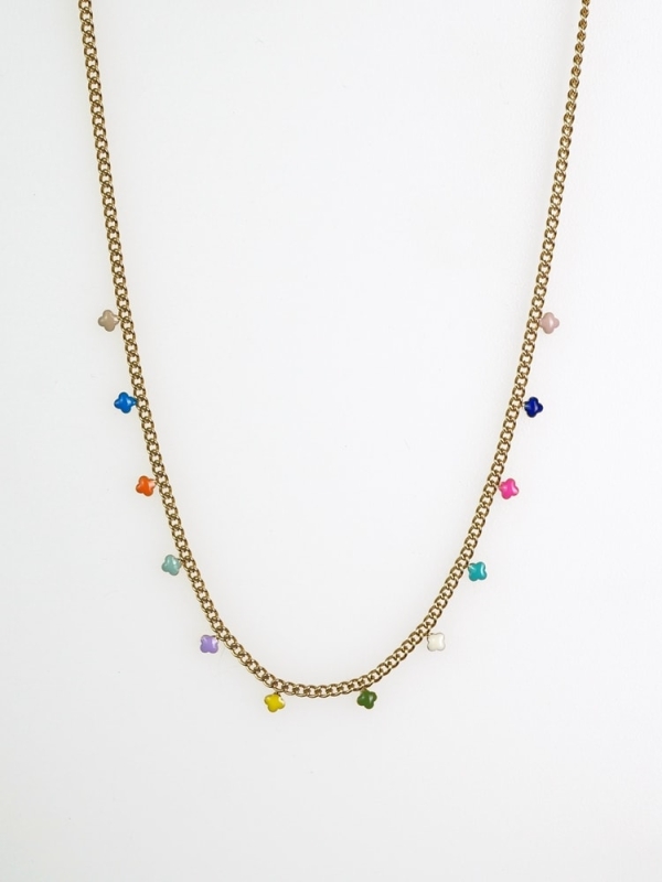 Collar acero inoxidable con treboles MULTICOLOR