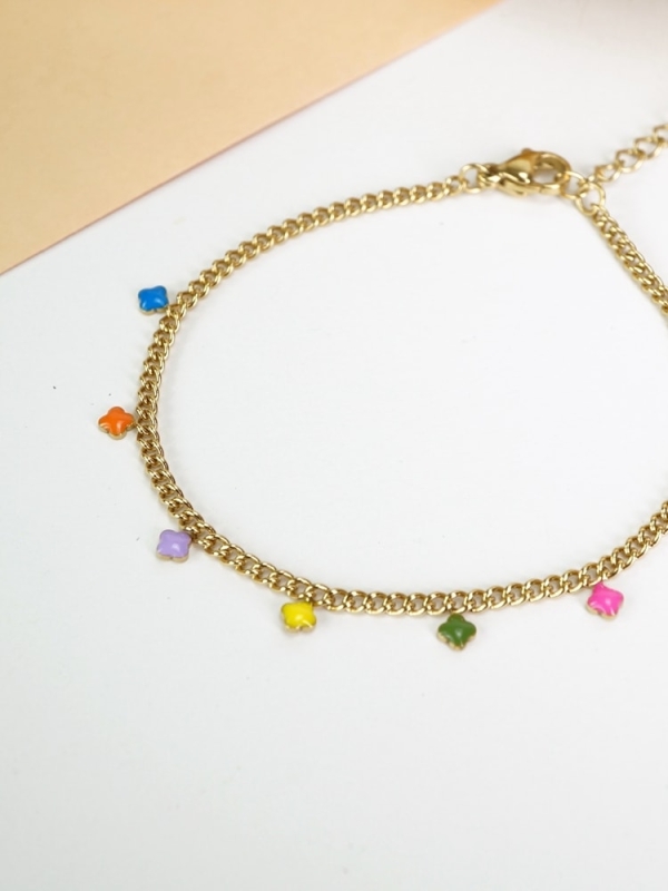 Pulsera acero inoxidable con treboles MULTICOLOR DETALLE