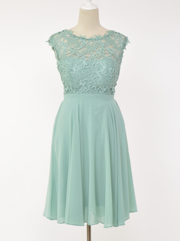 Vestido corto de fiesta con encaje TALLEJE GRANDE VERDE MENTA