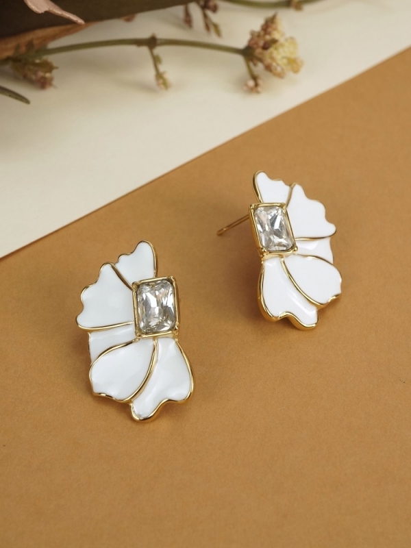 Pendientes acero inoxidable Flor con cristal MARFIL