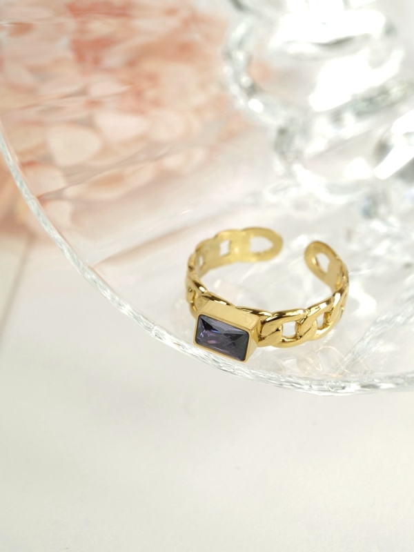 Anillo acero inoxidable eslabones con cristal MORADO