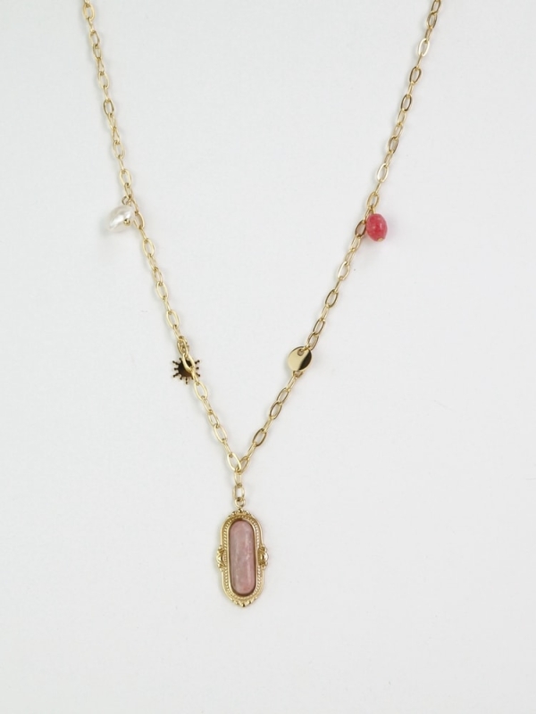 Collar acero inoxidable piedra natural charms ROSA