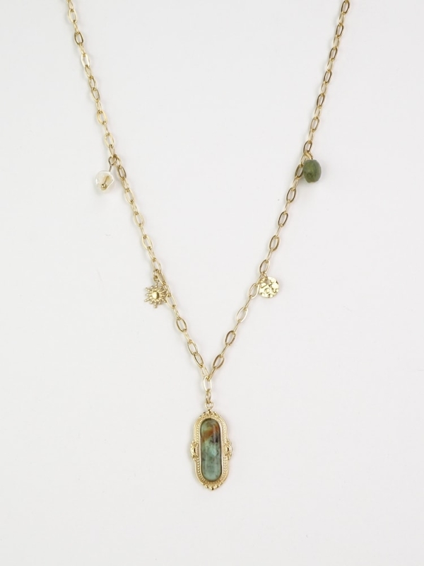 Collar acero inoxidable piedra natural charms VERDE