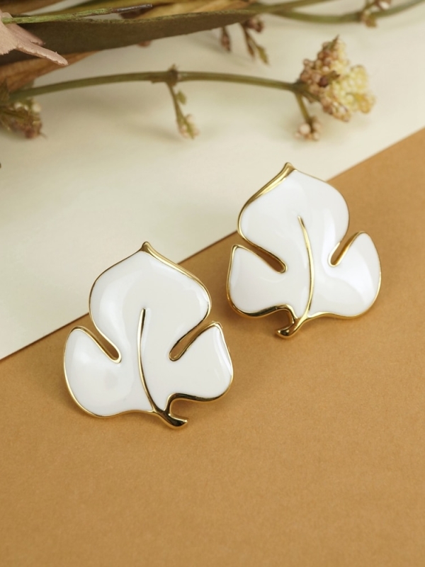 Pendientes acero inoxidable Hoja BLANCO