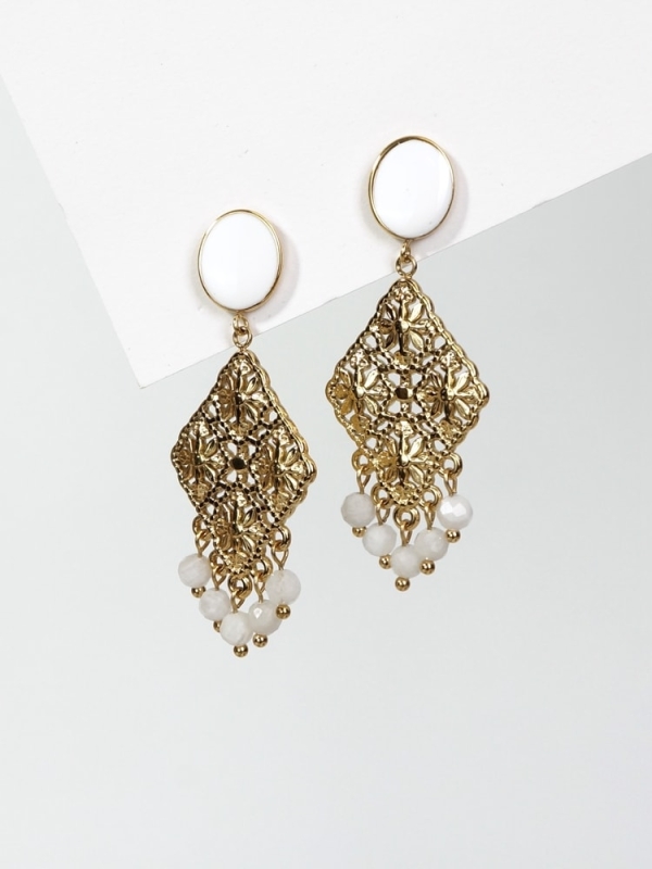 Pendientes acero inoxidable Vintage Boho BLANCO