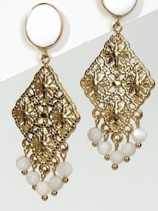 Pendientes acero inoxidable Vintage Boho BLANCO DETALLE