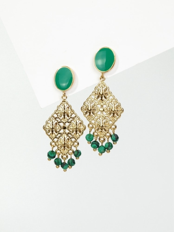 Pendientes acero inoxidable Vintage Boho VERDE