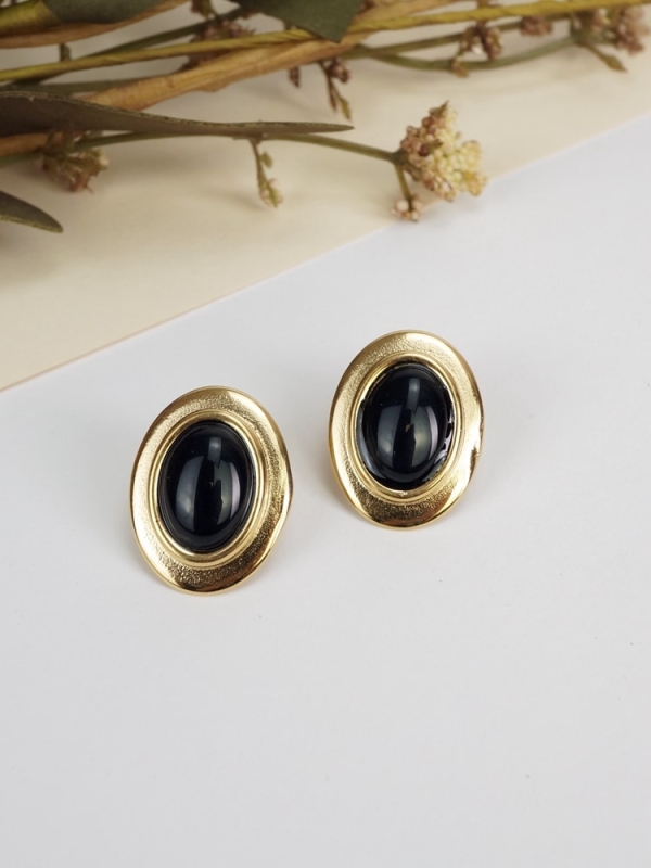 Pendientes acero inoxidable Vintage piedra natural NEGRO