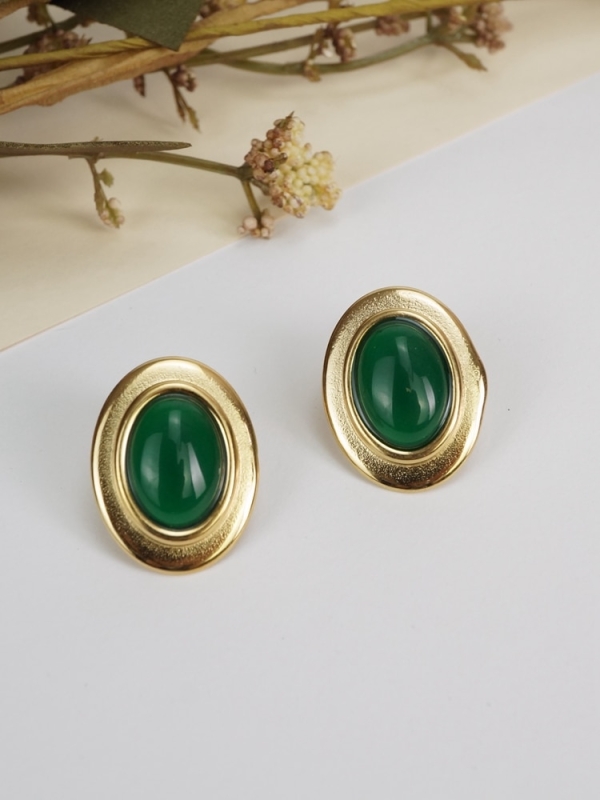 Pendientes acero inoxidable Vintage piedra natural VERDE