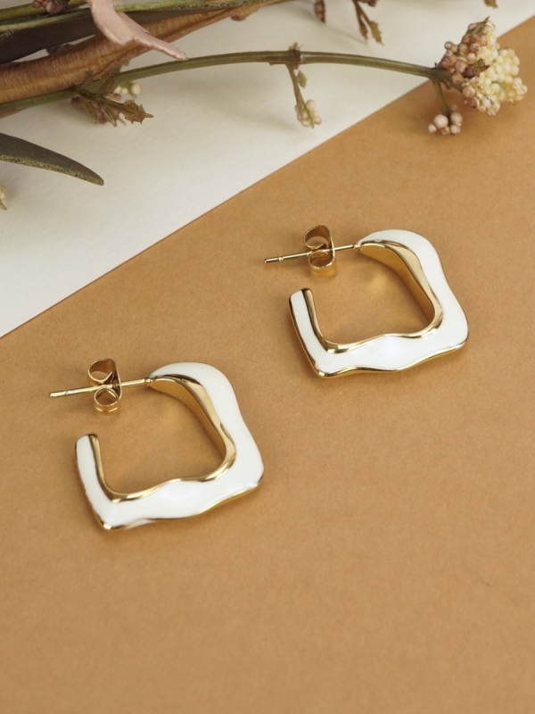 Pendientes acero inoxidable minimalista aro BLANCO (2)