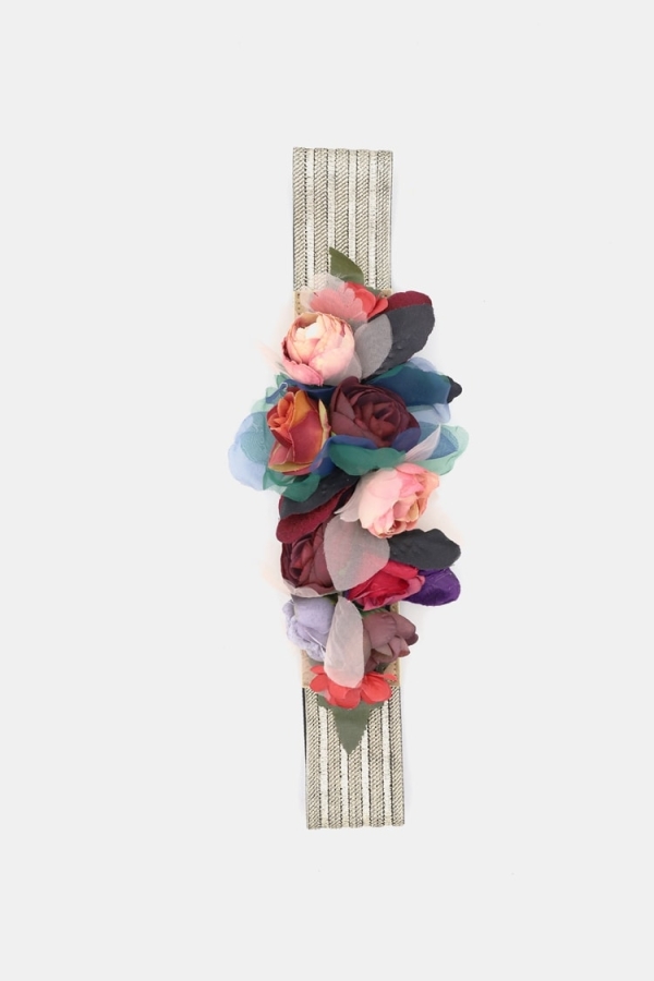 Cinturón elástico de flores tono granate GRANATE