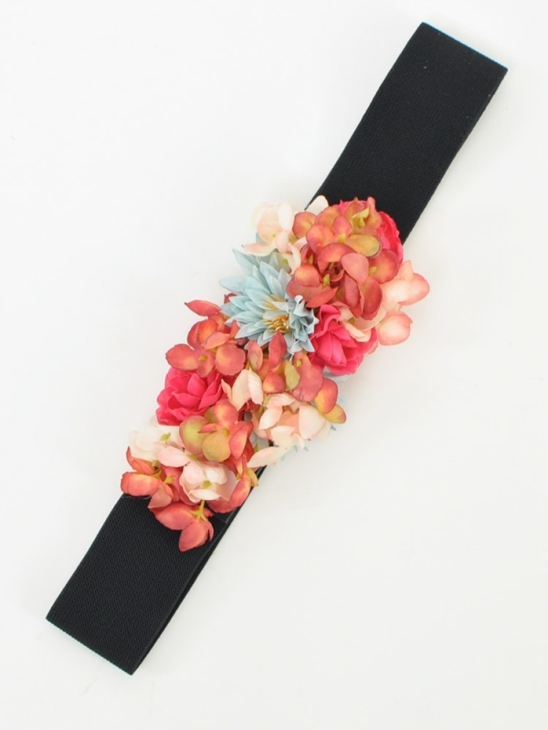 Cinturón elástico de flores tono rojo