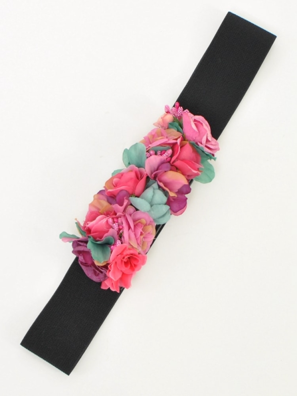 Cinturón elástico de flores turquesa y buganvilla