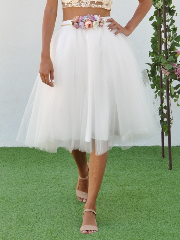 Falda midi tul con capas BLANCO