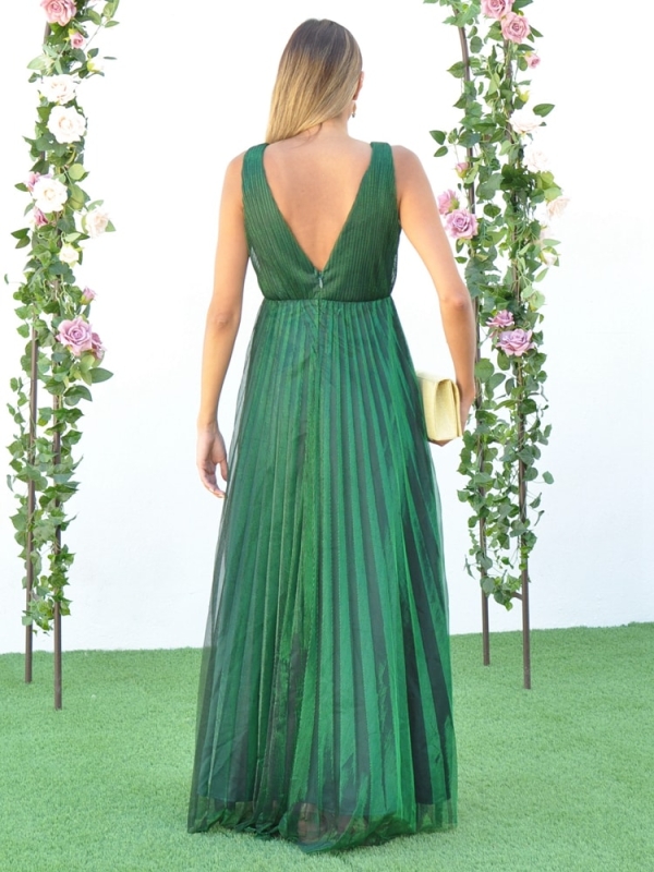 Vestido brillos plisados Emilia VERDE ESPALDA