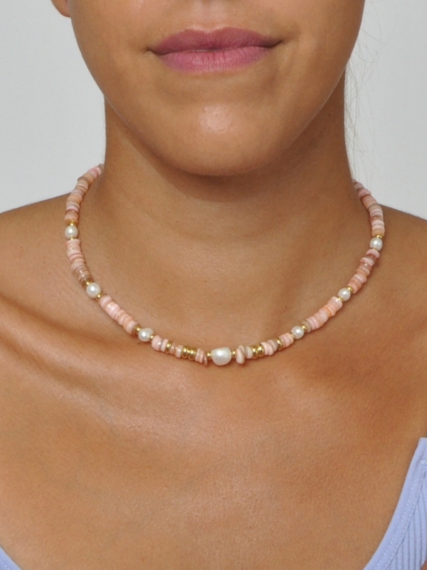 Collar acero inoxidable conchas con perlas