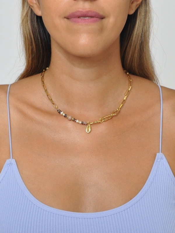 Collar acero inoxidable eslabones con piedras y perlas