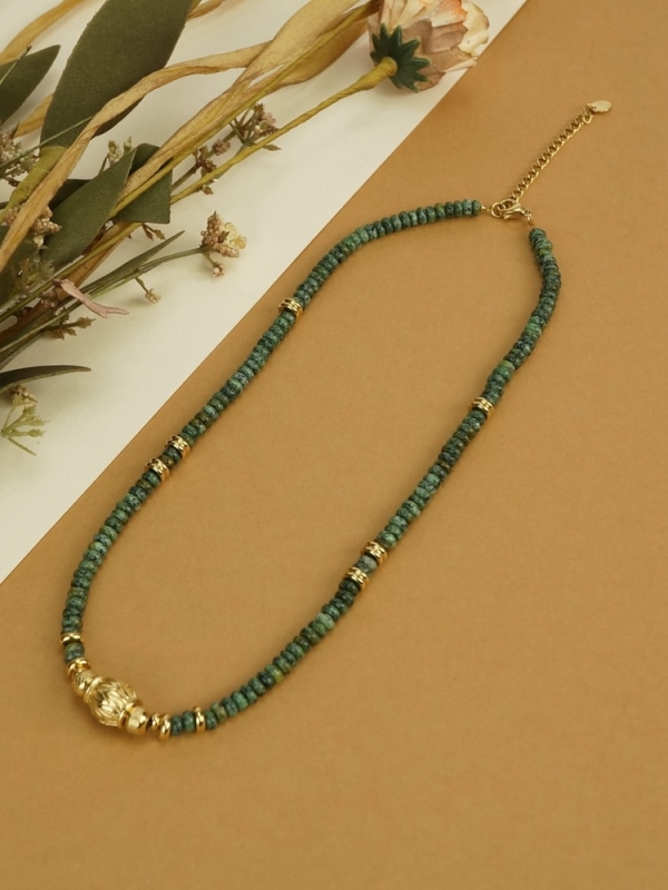 Collar acero inoxidable piedras naturales verdes b