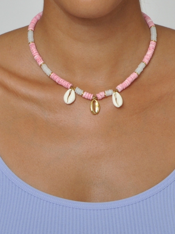 Collar acero inoxidable rosa caracoles