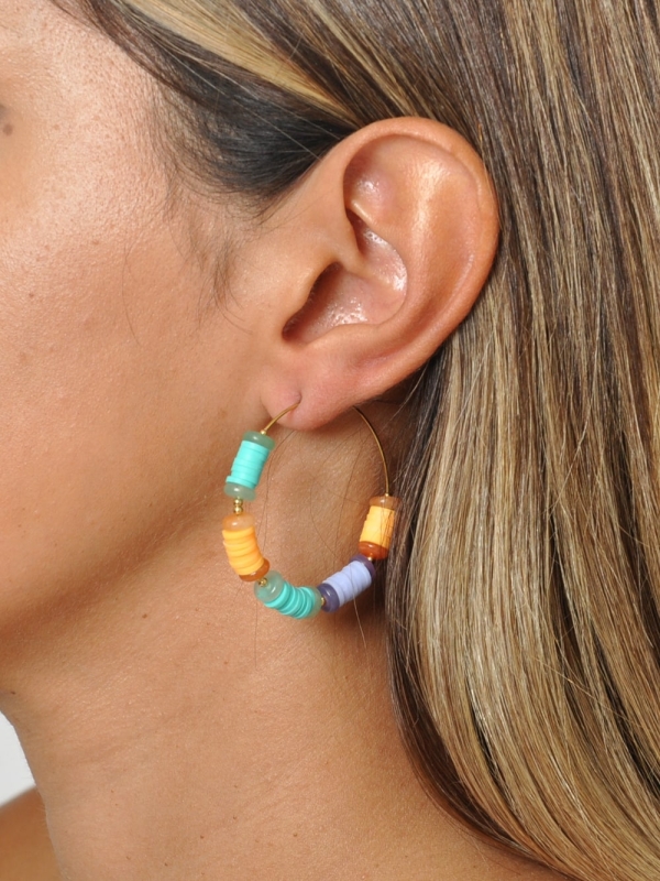 Pendientes acero inoxidable aro con piedras multicolores MODELO