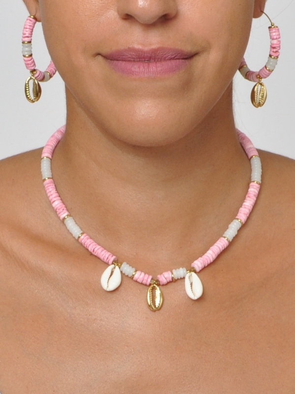 Pendientes acero inoxidable rosa caracoles