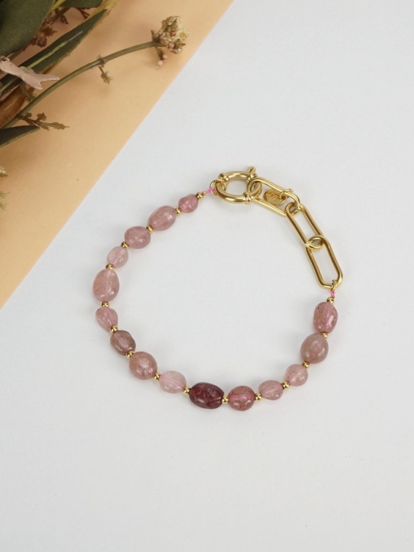 Pulsera acero inoxidable piedras preciosas y eslabones ROSA