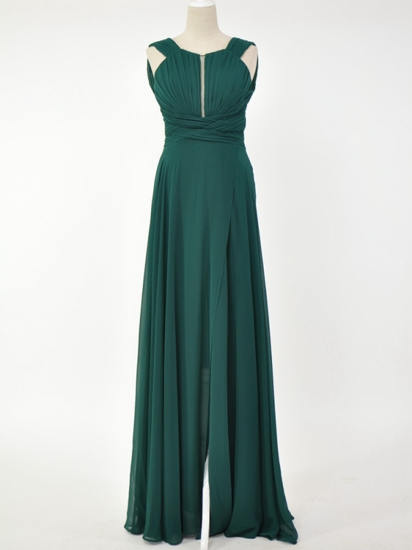 Vestido fiesta largo cuello halter Marciela VERDE OSCURO