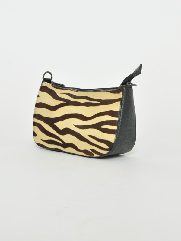 Bolso bandolera de piel potro animal print CEBRA BEIGE