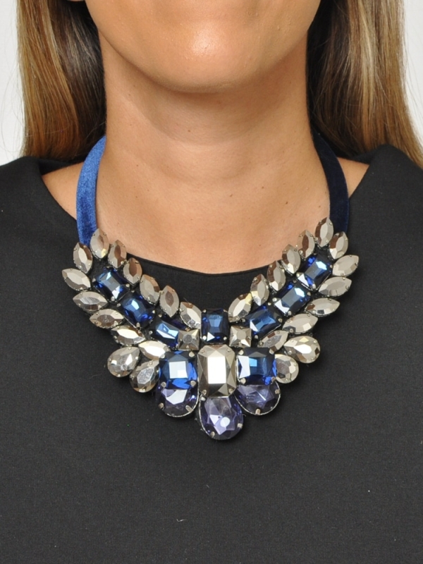 Collar corto de cristales strass AZUL