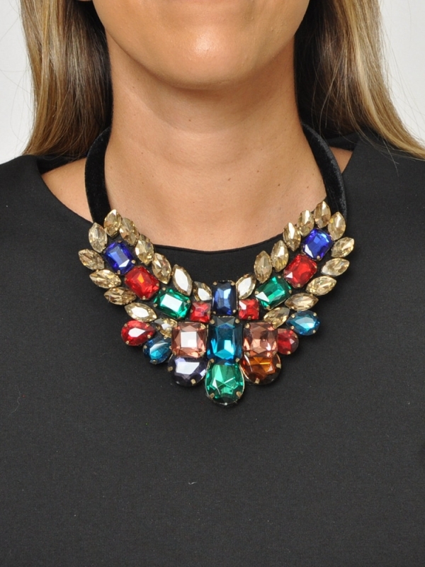 Collar corto de cristales strass MULTICOLOR