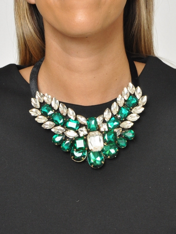 Collar corto de cristales strass VERDE