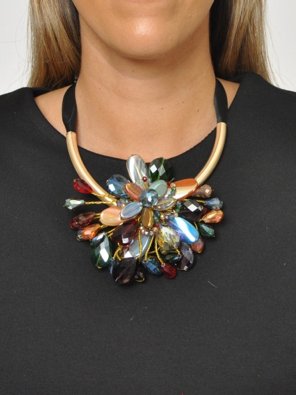 Collar corto de flower cystal stone MULTICOLOR