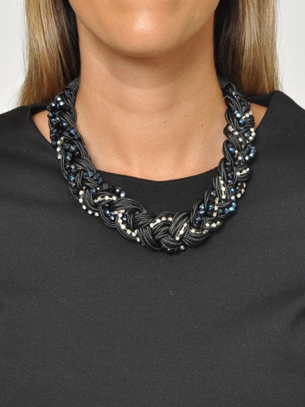 Collar corto trenzado con cristales NEGRO