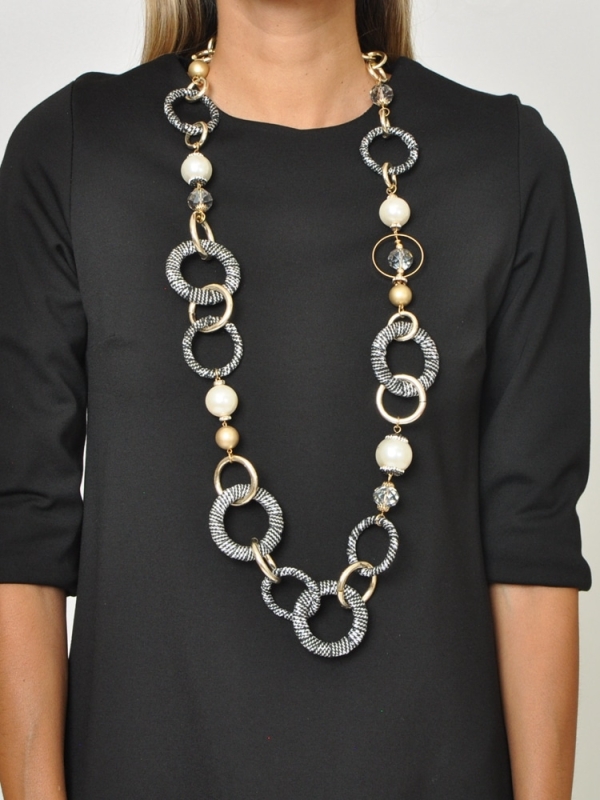 Collar largo de aros enlazados NEGRO